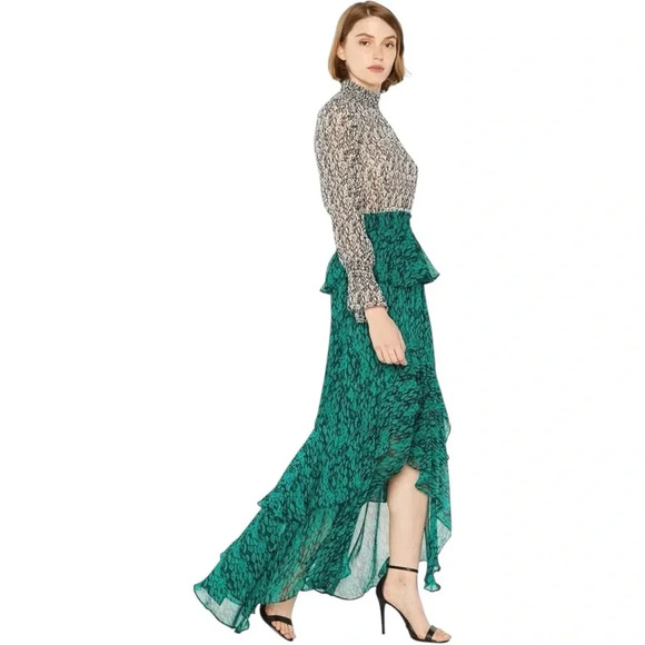 MISA LOS ANGELES | Giana Snakeskin Top | Long Sleeve SemiSheer Smocked Blouse XS - Picture 3 of 12